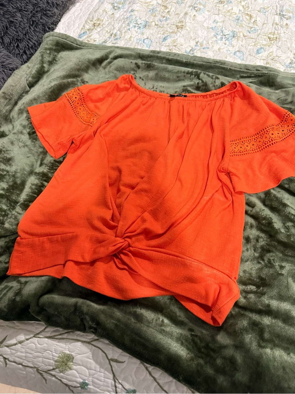 Women's Bright Orange Knot-Front Short Sleeve Top by Unknown